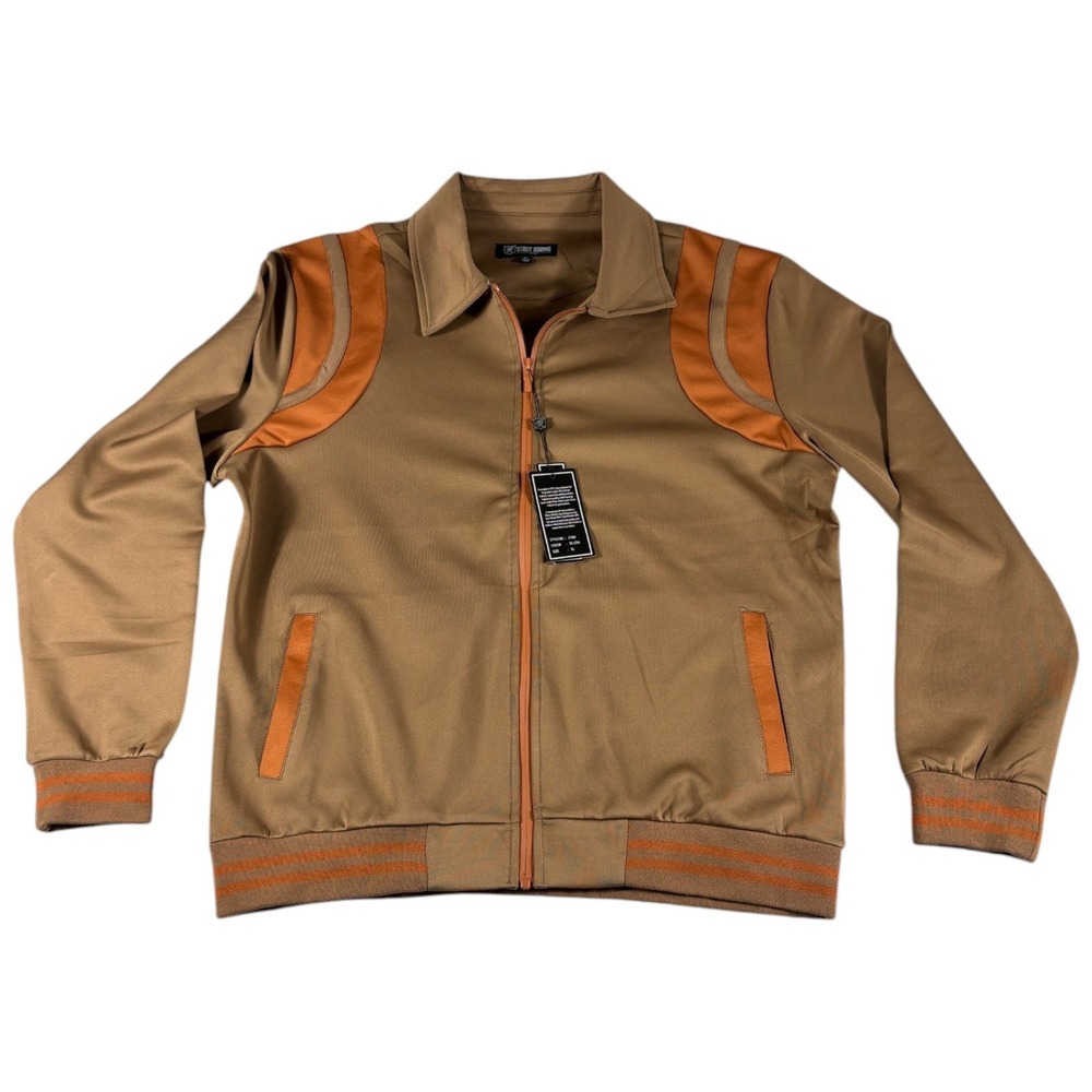 Stacy Adams Track Jacket Mens XL Brown Shoulder Panels Full Zip Long Sleeve